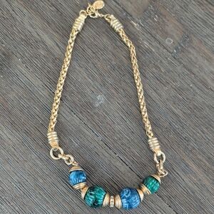 AFJ Vintage Gold-Tone Necklace with Blue and Green Beads
